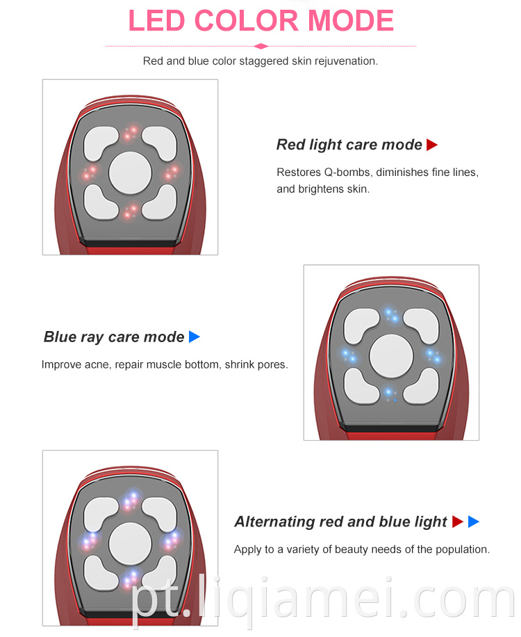 Dispositivo de beleza com luminária vermelha e azul Ultra Pulse Poration Skin Teard Face Guide MFIP/RF Instrumento de beleza